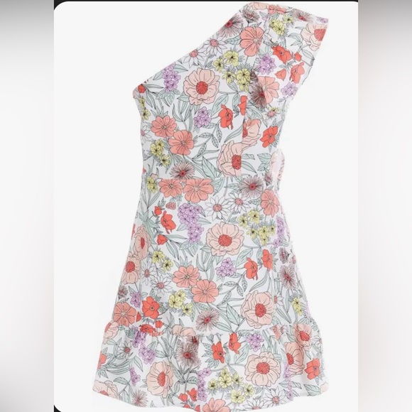 NWOT - GB Big Girls Floral Printed One-Shoulder Mini Dress - Picture 2 of 3